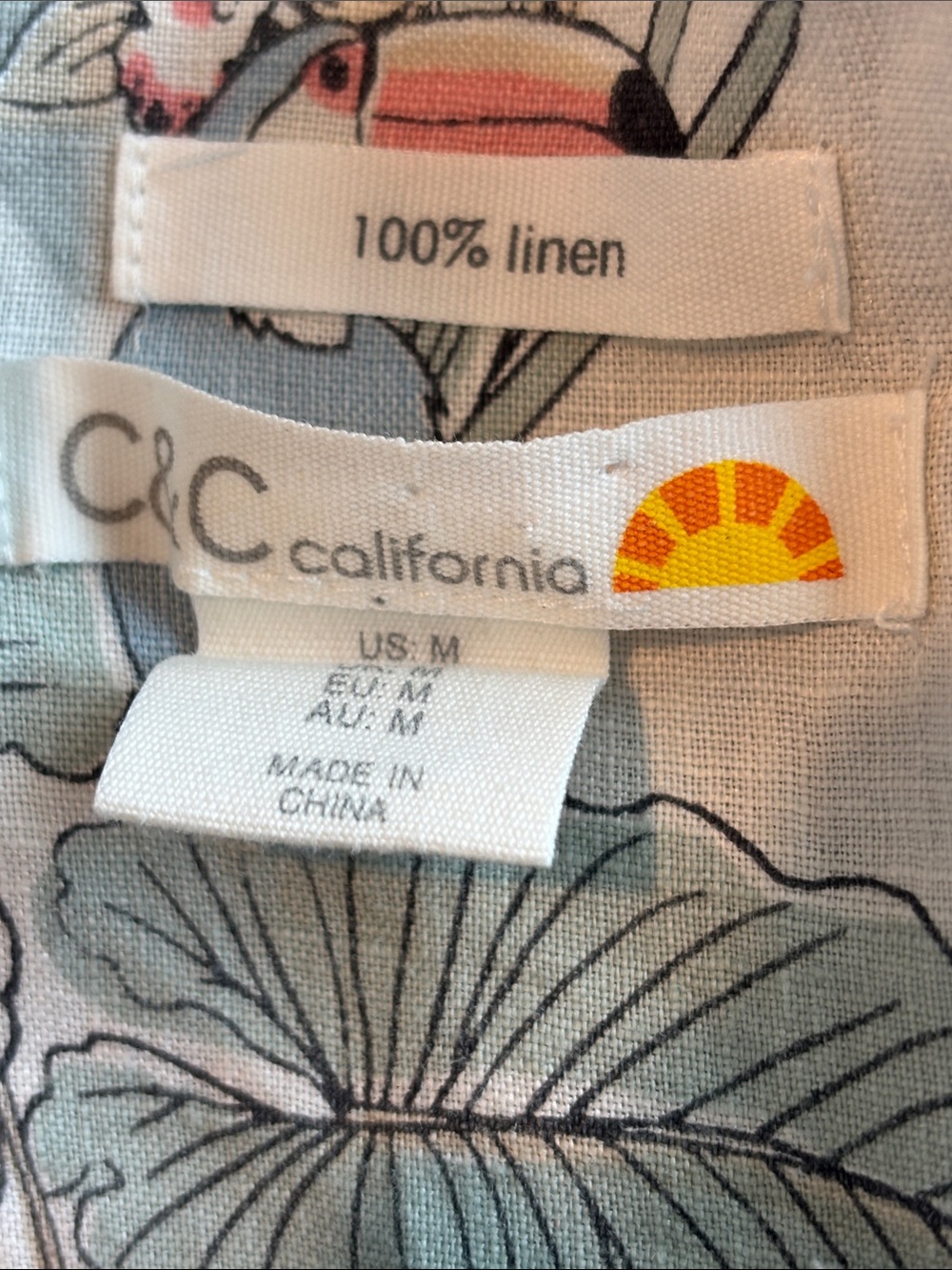 C&C California Light Aqua Floral 100% sleeveless Linen Blouse